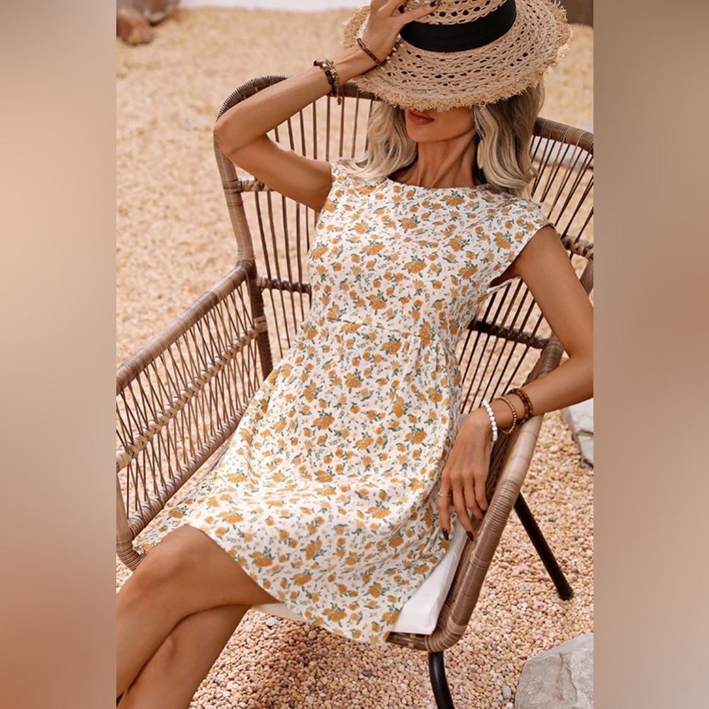 New Women’s Beachsissi Floral Print Round Neck Casual Dress